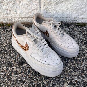 Nike Court Vision Alta Low Phantom Leopard White Leather Sneakers Women’s 8.5